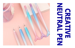 Macro shot of creative mermaid tail neutral pens with scale textures and gradient colors