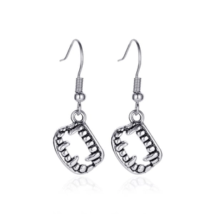 Vintage silver fang gothic drop earrings with antique finish and minimalist skull design