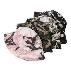 Winter sherpa fleece camouflage bucket hats for men and women in various warm colors