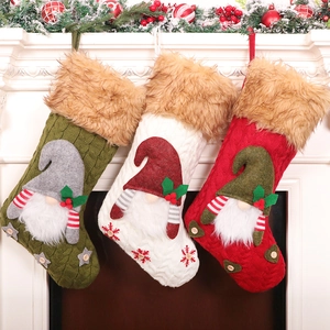 Calze Di Natale In Maglia Ecopelliccia Gnomo Senza Volto 3D Tomte Per Decorazione Sospesa Del Camino Stile Rustico