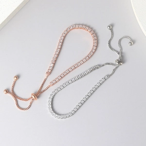 Adjustable tennis bracelet with 2.5mm square zircon in rose gold and silver finish