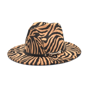 Chapeau Fedora Imprimé Zèbre En Laine Bord Large Jazz Avec Bande En Cuir Boucle Métallique Pour Femmes Hommes Automne Hiver
