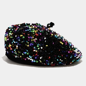 Fashionable colorful sequin beret hat for women with shiny metallic glitter pumpkin style