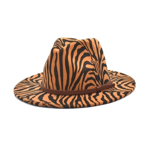 Animal Print Fedora Hat Wide Brim Woolen Felt Jazz Hat With Braided Leather Band Unisex Outdoor Travel Fashion