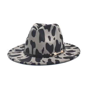 Vintage Woolen Fedora Hat With Cow Leopard Print For Women Men Wide Brim Jazz Hat Autumn Winter Warm Outdoor Sun Hat