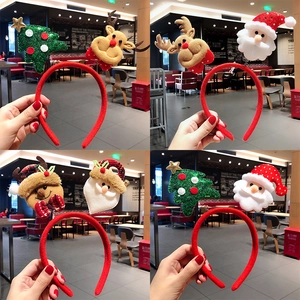 Christmas Headbands For Holiday Party Decor Reindeer Antlers Santa Snowman Plush Fabric Sequin Hair Accessories Festive