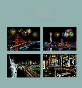 4er Set Rubbelbilder USA Wahrzeichen mit Golden Gate Bridge und Freiheitsstatue im A4 Format