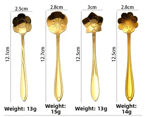 Detailed size and weight specs for four gold-toned stainless steel flower shaped spoons