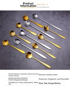 Macro detail of assorted flower-shaped stainless steel spoons for coffee and desserts