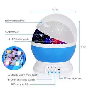 Detailed view of starry projector lamp featuring internal LED bulbs and function buttons