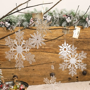 Glitter Christmas Snowflake Ornaments Plastic Hanging Holiday Tree Decorations Home Winter Party Decor White Gold