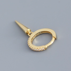 Minimalist S925 sterling silver gold plated huggie earring with zircon and cone pendant