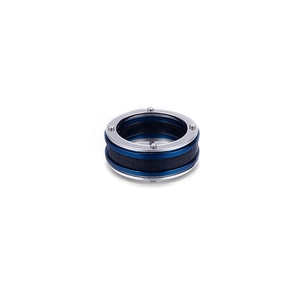 Men's retro stainless steel ring with blue trim and black carbon fiber inlay details