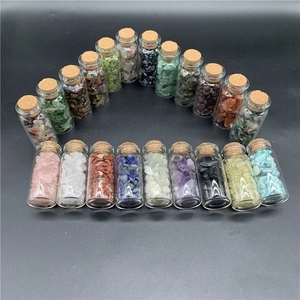 Set of 15 glass wishing bottles filled with colorful natural healing crystal stones