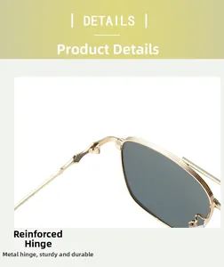 Détails des charnières métalliques renforcées et spécifications sur lunettes de soleil carrées