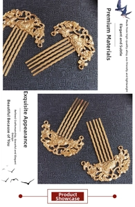 Detailed view of hollow floral pattern on golden alloy Chinese hair combs for Hanfu attire