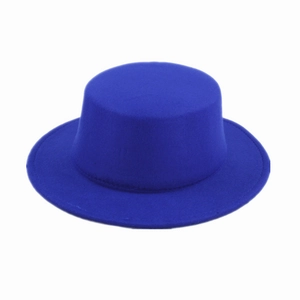 Classic royal blue flat top wool felt fedora with a wide brim for men and women