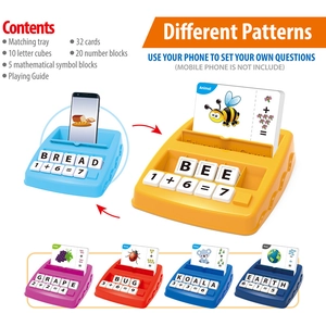 Educational matching tray set with alphabet cubes, number blocks and visual learning cards