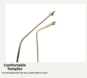 Close-up of golden curved temples for comfortable fit on irregular metal sunglasses