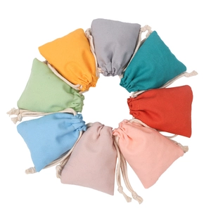 Colorful cotton drawstring gift pouches set for jewelry storage in 8 vibrant colors