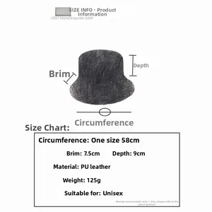 Specifiche taglia per cappello a secchiello in pelle PU nera con dettagli sulla tesa