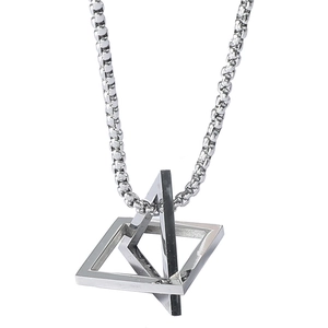 Stainless Steel Geometric Pendant Necklace Interlocking Triangle Square Box Chain Hip Hop Punk Streetwear For Men Women