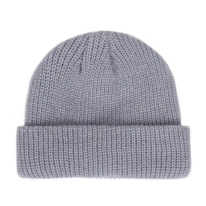 Classic grey knitted beanie hat for men and women featuring warm cuffed hem design