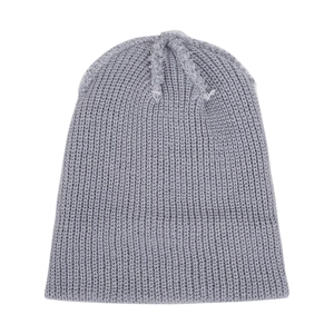 Unisex grey distressed knit beanie with ribbed cuff and vintage seam details