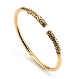 Titanium Steel Carved Cloud Pattern Open Cuff Bracelet Retro Golden Cudgel Ethnic Jewelry Unisex Adjustable