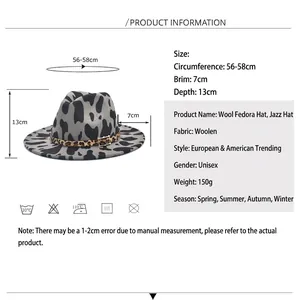 Cappello fedora classico con stampa mucca e nastro leopardato con fibbia in oro