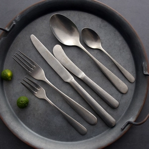 Vintage Retro Stainless Steel Cutlery Industrial Matte Tableware Dinner Steak Knife Fork Spoon Dessert Butter Spreader