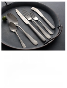 Detail showing maintenance instructions and five-piece matte stainless steel cutlery set
