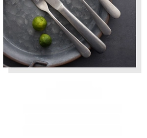 Macro detail of retro matte stainless steel cutlery set with vintage old craft finish