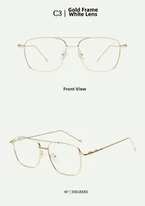 Détails de lunettes aviateur en métal doré avec verres transparents sous deux angles
