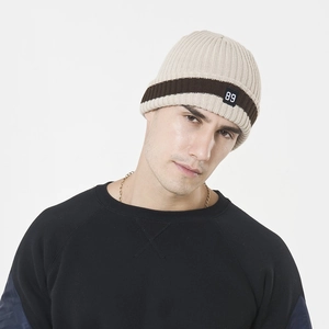 Bonnet En Tricot Acrylique Nervuré Rayé Hiver Chaud Streetwear Style Hip Hop Urbain Décontracté Patch Graphique