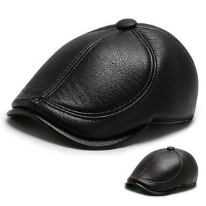 Men PU Leather Flat Cap With Ear Flaps Winter Warm Windproof Adjustable Retro Ivy Newsboy Hat For Middle-aged And Elderly