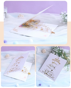 Detailed 3D Christmas card showing pop-up crystal tree and gold foil cover design