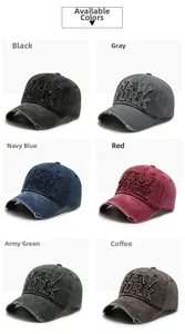 Detailed comparison of washed denim baseball caps with New York embroidery in six colors