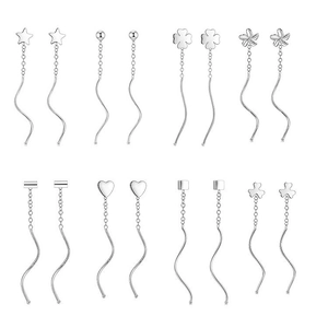 Minimalist S925 sterling silver wave threader earrings with varied geometric charms
