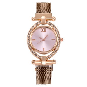 Orologio da donna oro rosa con lunetta di cristalli e quadrante rosa effetto raggio di sole