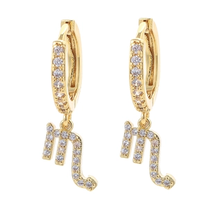 Elegant gold Scorpio zodiac drop earrings with sparkling cubic zirconia stones