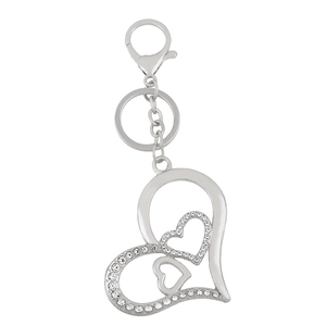 Sparkling silver heart-shaped keychain with crystal rhinestones for handbags and cars