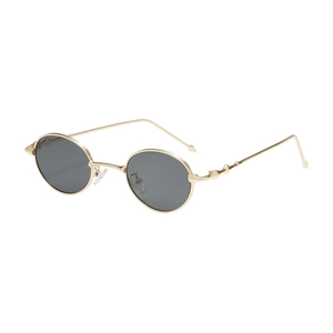 Retro small oval metal sunglasses with gold frame and dark lenses for men and women