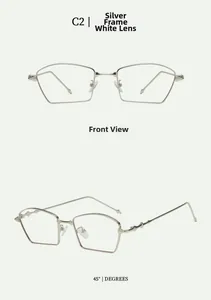 Detailed views of silver irregular hexagonal metal frame sunglasses in C2 silver style