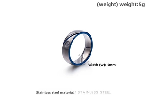 Detail view of 6mm stainless steel ring with 5g weight and centered cubic zirconia