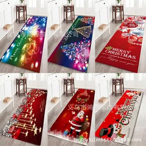 Christmas Floor Mat Flannel Printed Non-Slip Entryway Rug Festive Santa Snowman Kitchen Hallway Runner Soft Home Decor