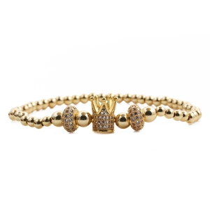 Men's gold crown bracelet set with micro-p鑲 cubic zirconia and polished beads