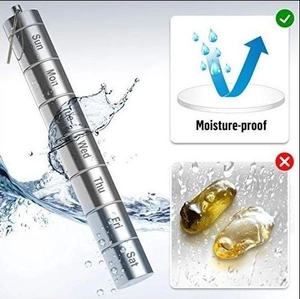 Waterproof aluminum alloy pill organizer showing 7-day moisture-proof sealing effect