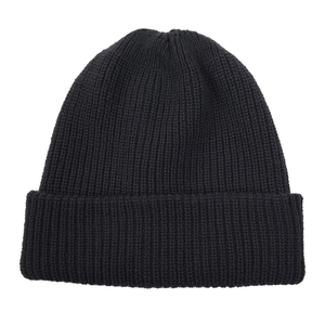 Classic black ribbed knit beanie for men and women with a warm folded cuff design