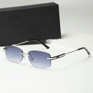 Fashionable Rimless Square Sunglasses Metal Frame Gradient PC Lens UV400 Protection Streetwear Travel Accessory For Women Men